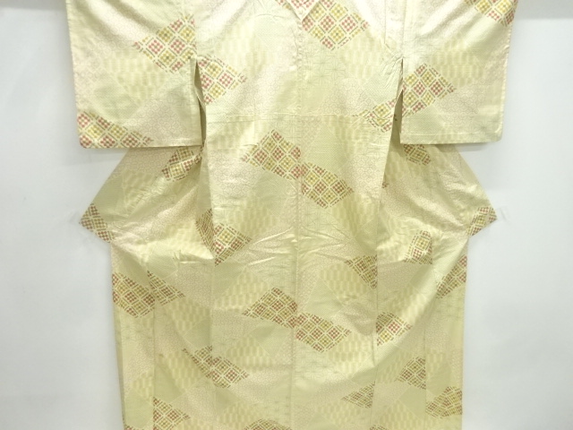 JAPANES KIMONO / ANTIQUE HITOE KIMONO / SILK / TSUMUGI / KIRIBAME STYLE / WOVEN CLASSICAL PATTERN